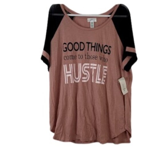Just Be Womens Mesh Sleeve Graphic Tee Good Things Come To Those Who Hustle 3X - Picture 1 of 3